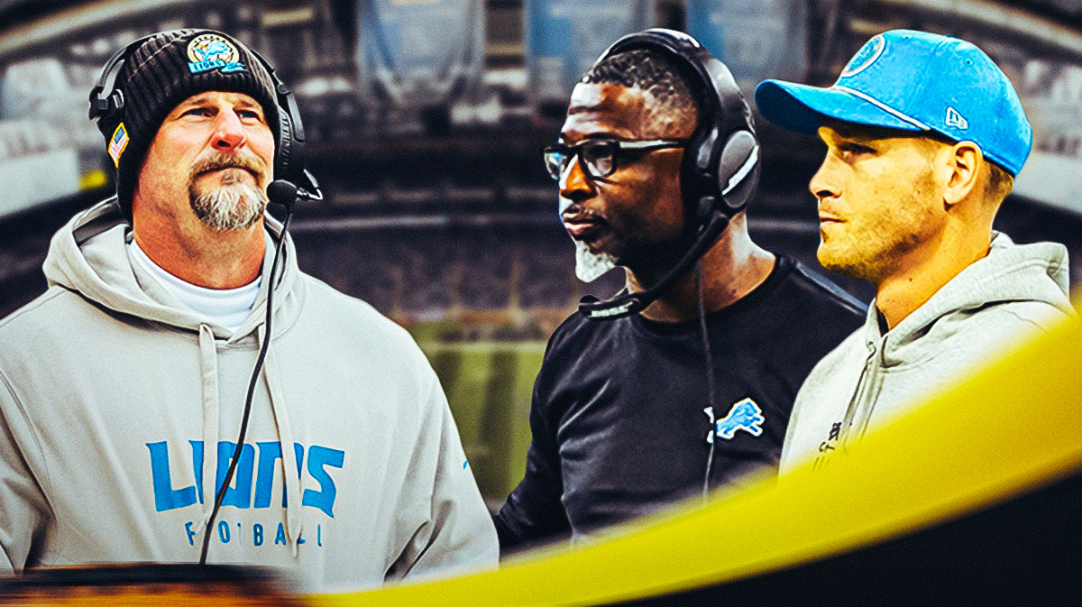 Lions HC Dan Campbell next to DC Aaron Glenn and OC Ben Johnson