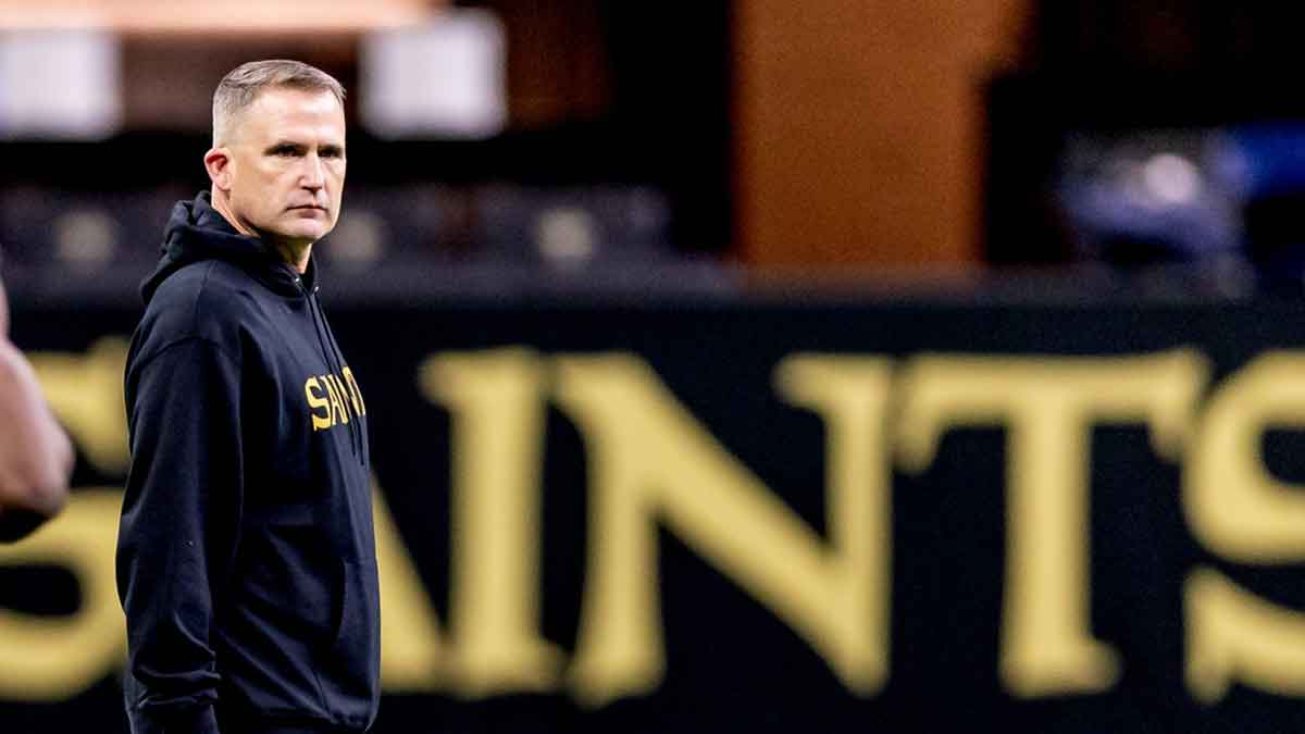 New Orleans Saints interim head coach Darren Rizzi during warm ups before the game against the Las Vegas Raiders at Caesars Superdome.
