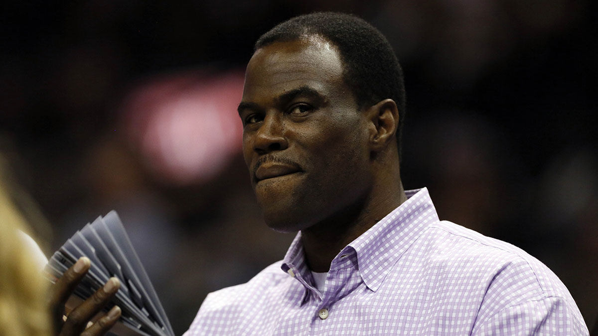 San Antonio Spurs former player David Robinson attends game three of the 2013 NBA Finals against the Miami Heat at the AT&T Center.