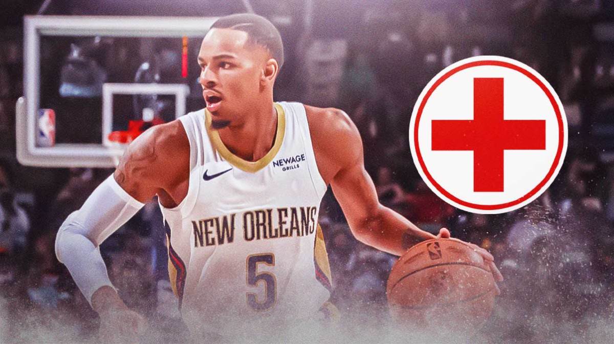 Pelicans' Dejounte Murray with medical cross symbol