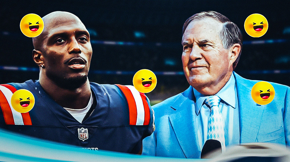 Bill Belichick and Devin McCourty with laughing emojis