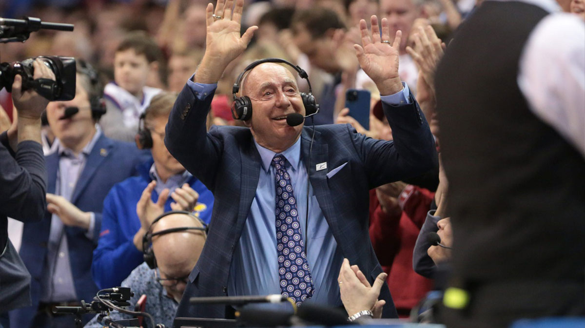 ESPN analysts Dick Vitale is recognized for his return to Allen Fieldhouse during Saturday's game against Indiana.