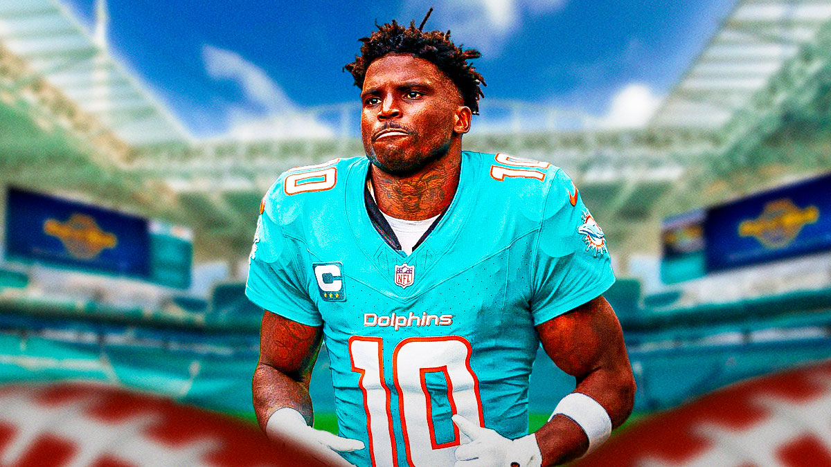 Tyreek Hill in a Dolphins jersey.