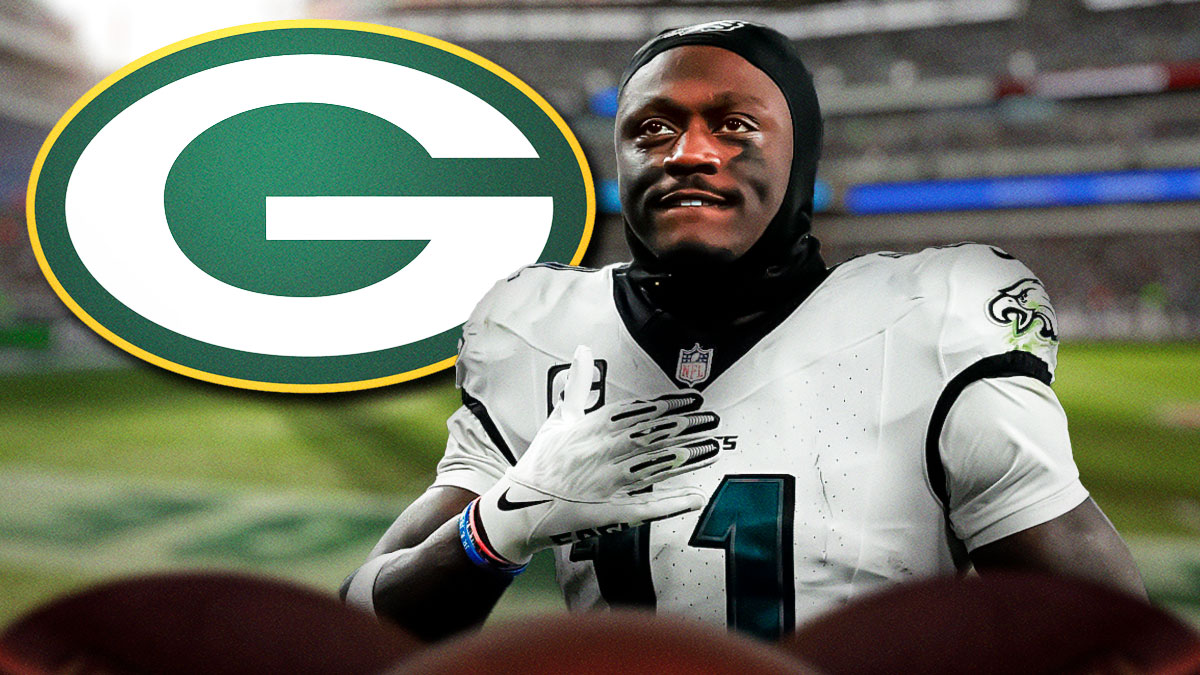 Packers, Eagles WR A.J. Brown, Lincoln Financial Field in back
