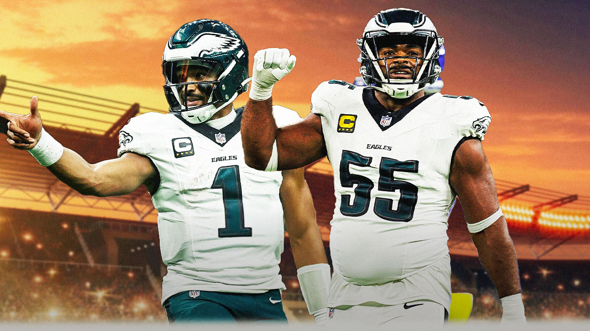 Brandon Graham and Jalen Hurts celebrating