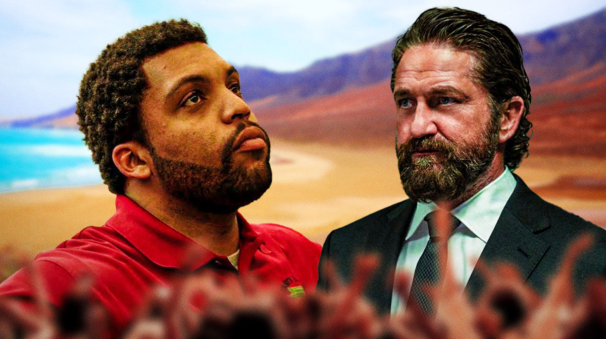 Den of Thieves 2: Pantera stars O'Shea Jackson Jr and Gerard Butler with Canary Islands background.