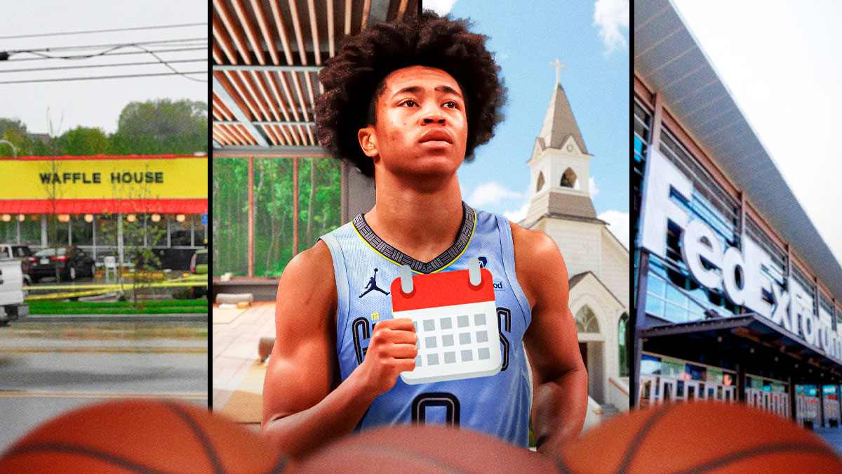 Grizzlies rookie Jaylen Wells, Waffle House, a Yoga Studio, a Church, Fedex Forum in the background