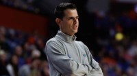 Florida Gators head coach Todd Golden smiles while looking on against the Missouri Tigers during the first half at Exactech Arena at the Stephen C. O'Connell Center.