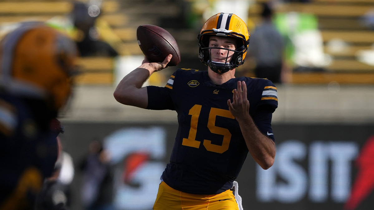 California Golden Bears quarterback Fernando Mendoza (15) throws a pass against the Stanford Cardinal during the second quarter at California Memorial Stadium.