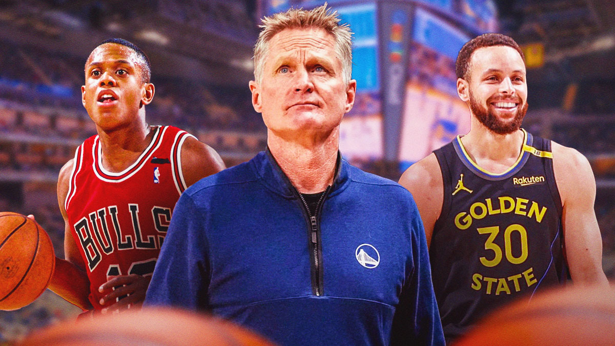 Bulls legend BJ Armstrong next to Warriors head coach Steve Kerr and Warriors superstar Stephen Curry