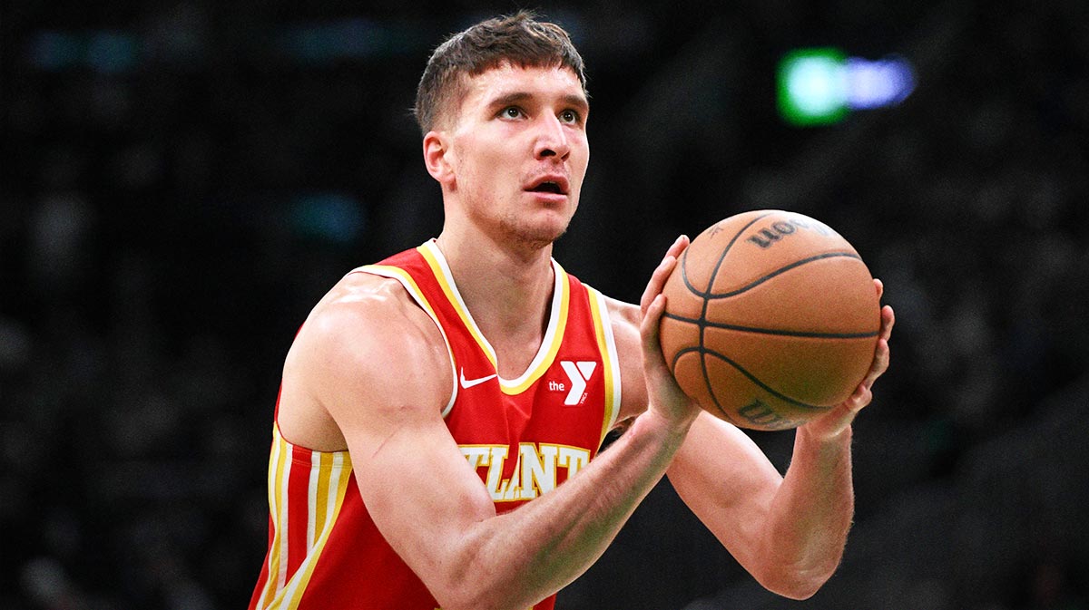 Atlanta Hawks guard Bogdan Bogdanovic (13) takes a free throw against the Boston Celtics during the second quarter at the TD Garden.