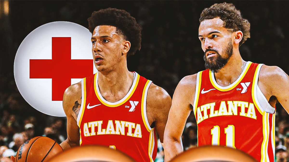 alen Johnson with injury symbol and Trae Young looking sad next to him.