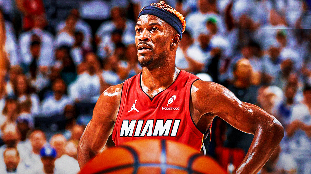 Miami Heat star Jimmy Butler in front of Kaseya Center.