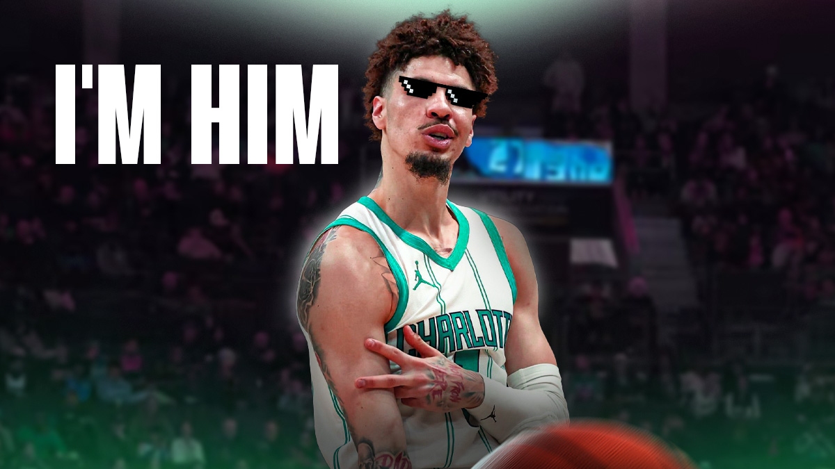 Hornets' LaMelo Ball with the thug life shades on, caption: "I'M HIM"
