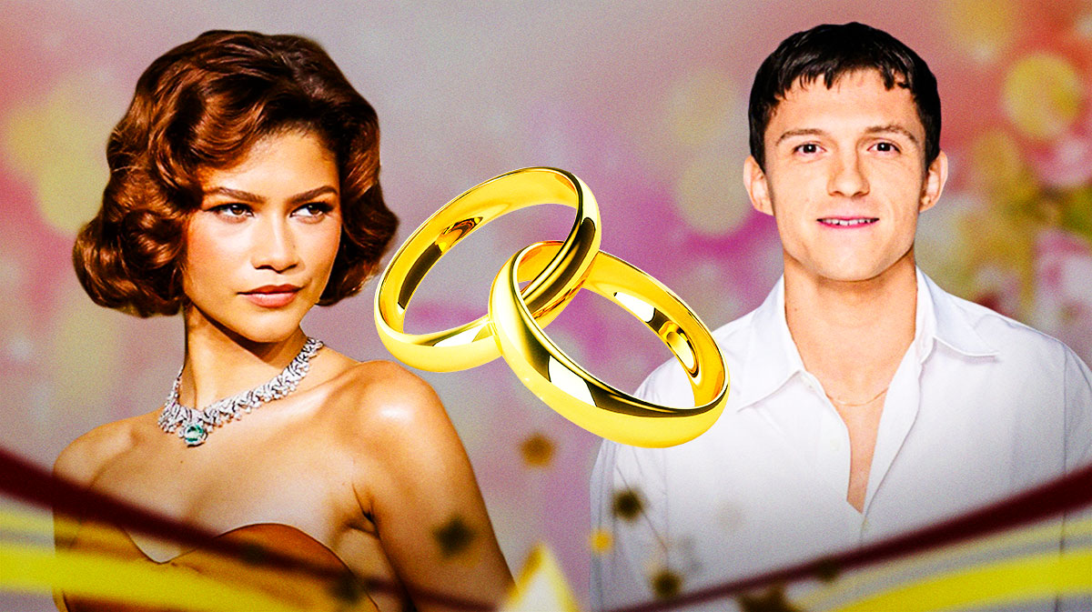 Zendaya and Tom Holland, who just got engaged, with wedding rings in between them.
