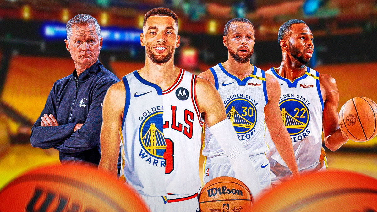 Warriors' with Zach LaVine, Stephen Curry, Andrew Wiggins, and Steve Kerr