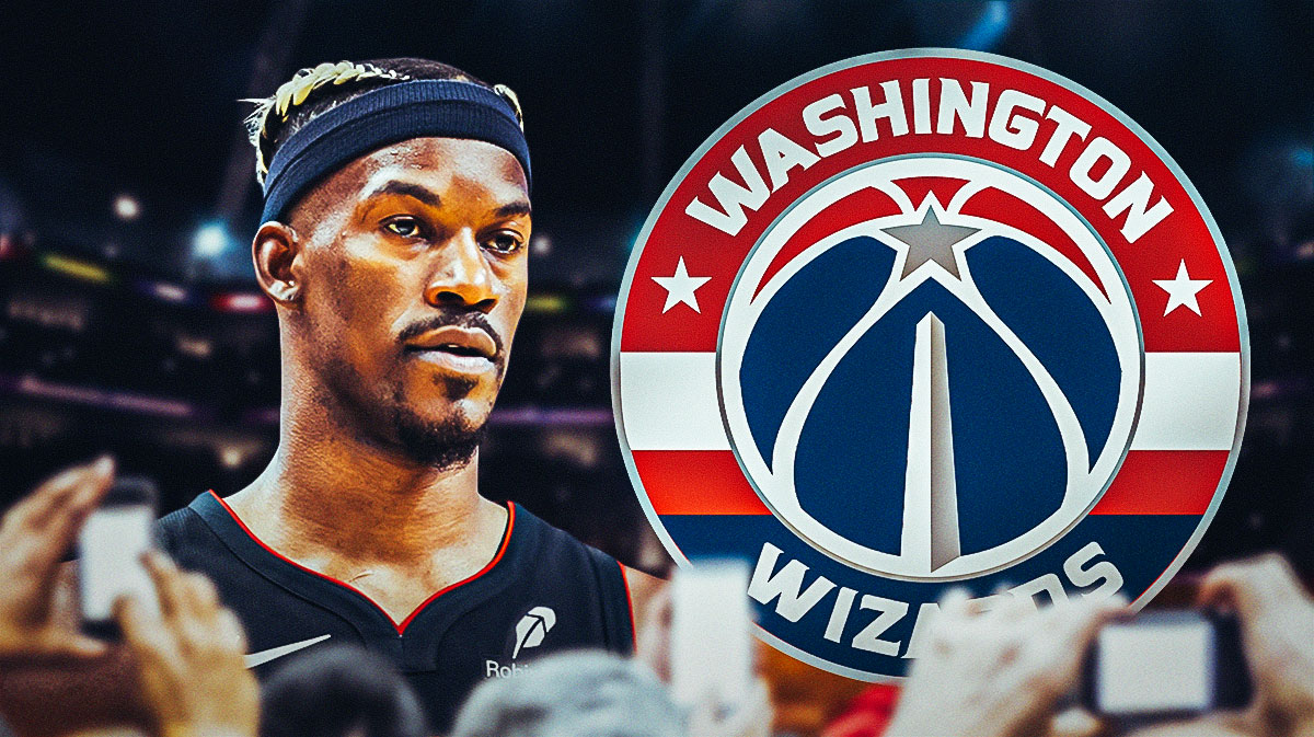 Jimmy Butler next to Wizards logo with no Bradley Beal
