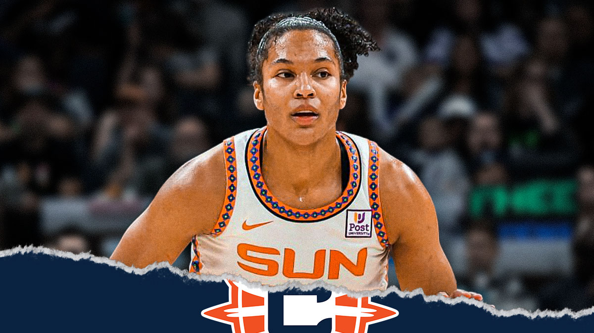 Connecticut Sun player Alyssa Thomas with the Connecticut Sun arena in the background, WNBA free agency