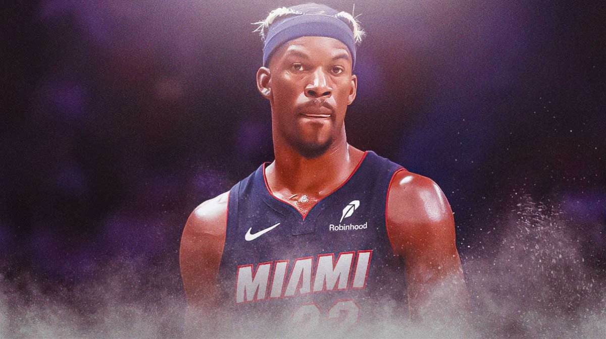 Miami Heat player Jimmy Butler with the Miami Heat arena in the background, NBA trade deadline