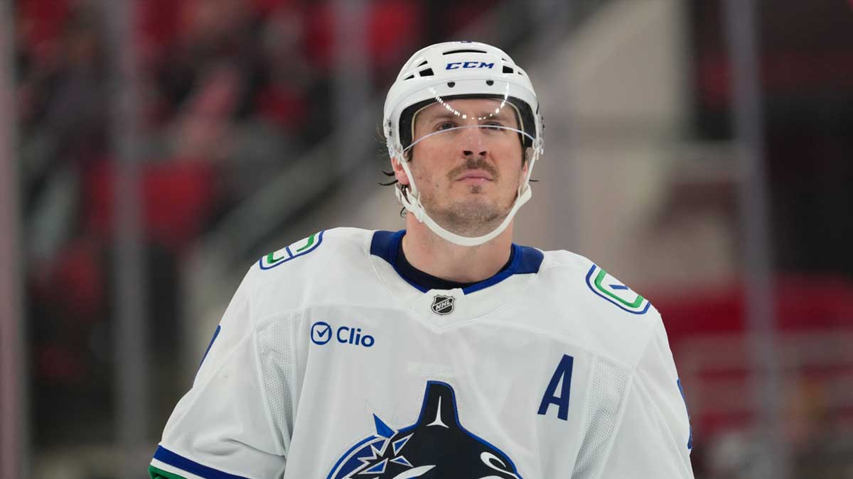 Vancouver Canucks Center JT Miller (9) looks against Caroline hurricane in the second period in the Lenovo center.