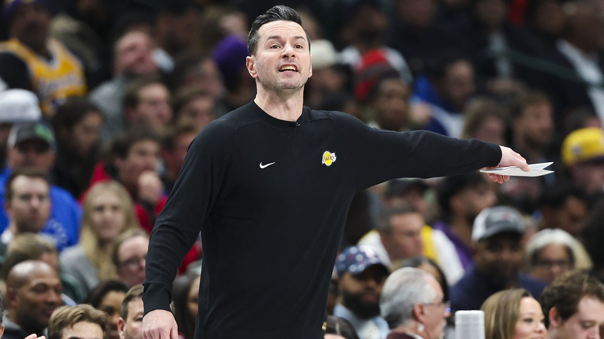 Los Angeles Lakers head coach JJ Redick reacts during the game against the Dallas Mavericks at American Airlines Center.