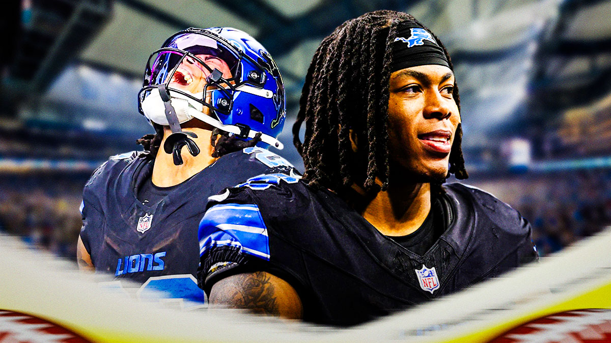 Jahmyr Gibbs in a Lions jersey.