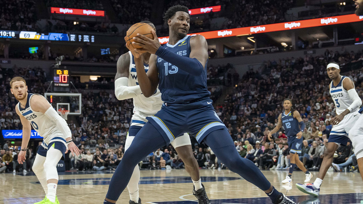 Memphis Grizzlies forward Jaren Jackson Jr. (13) drives back to the basket against the Minnesota Timberwolves in the second half at Target Center.