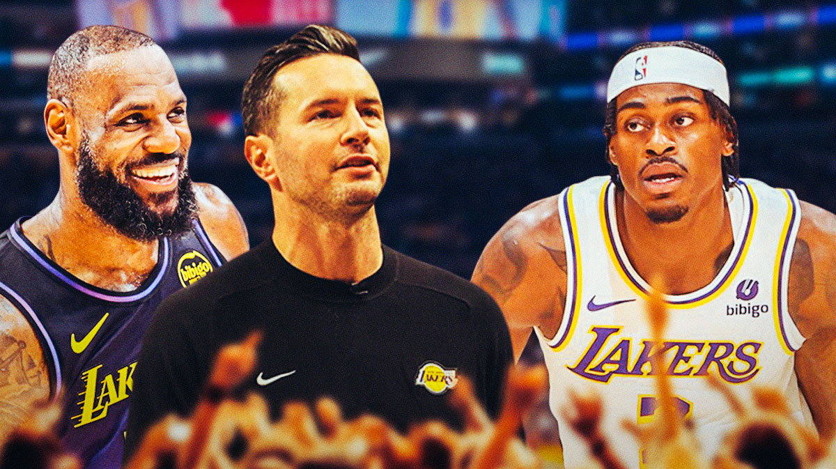 Lakers' Jarred Vanderbilt with JJ Redick and LeBron James