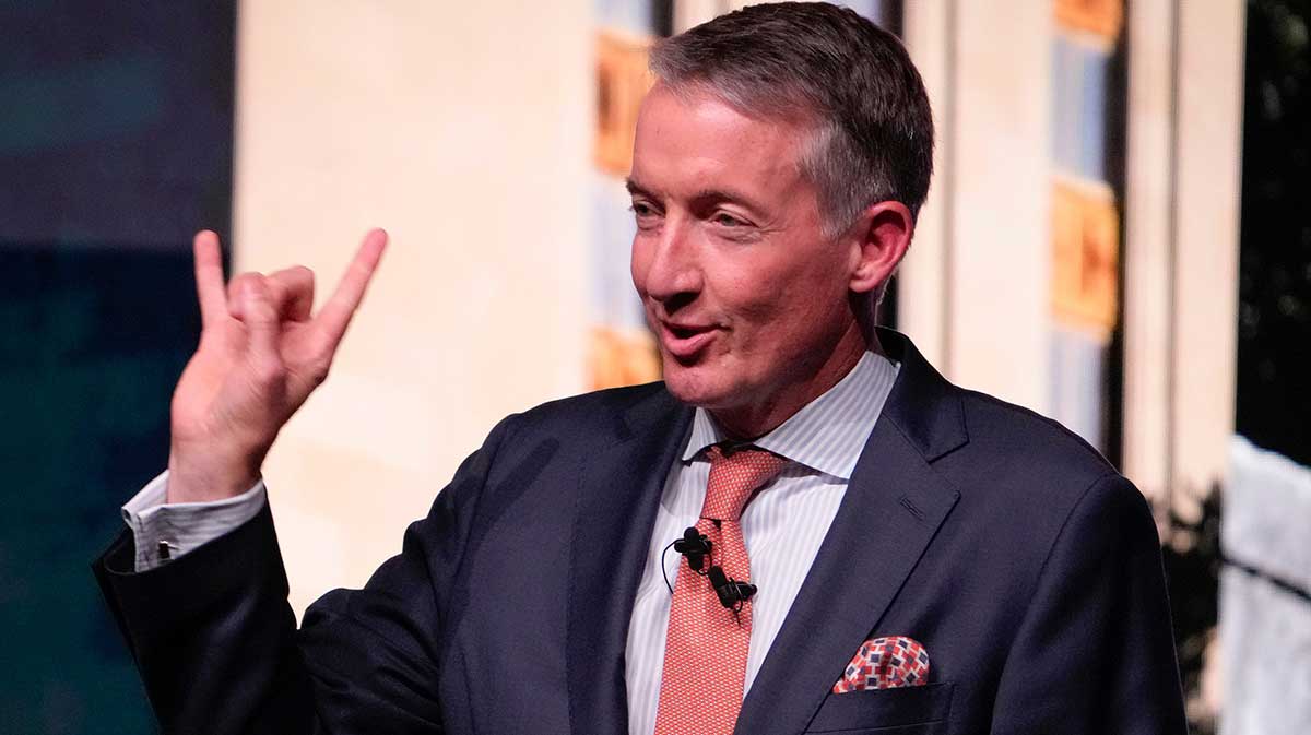 University of Texas President Jay Hartzell delivers the State of the University Address at Hogg Memorial Auditorium Wednesday September 18, 2024.