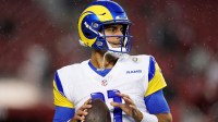 Los Angeles Rams quarterback Jimmy Garoppolo (11) warms up before the start of the game against the San Francisco 49ers at Levi's Stadium.