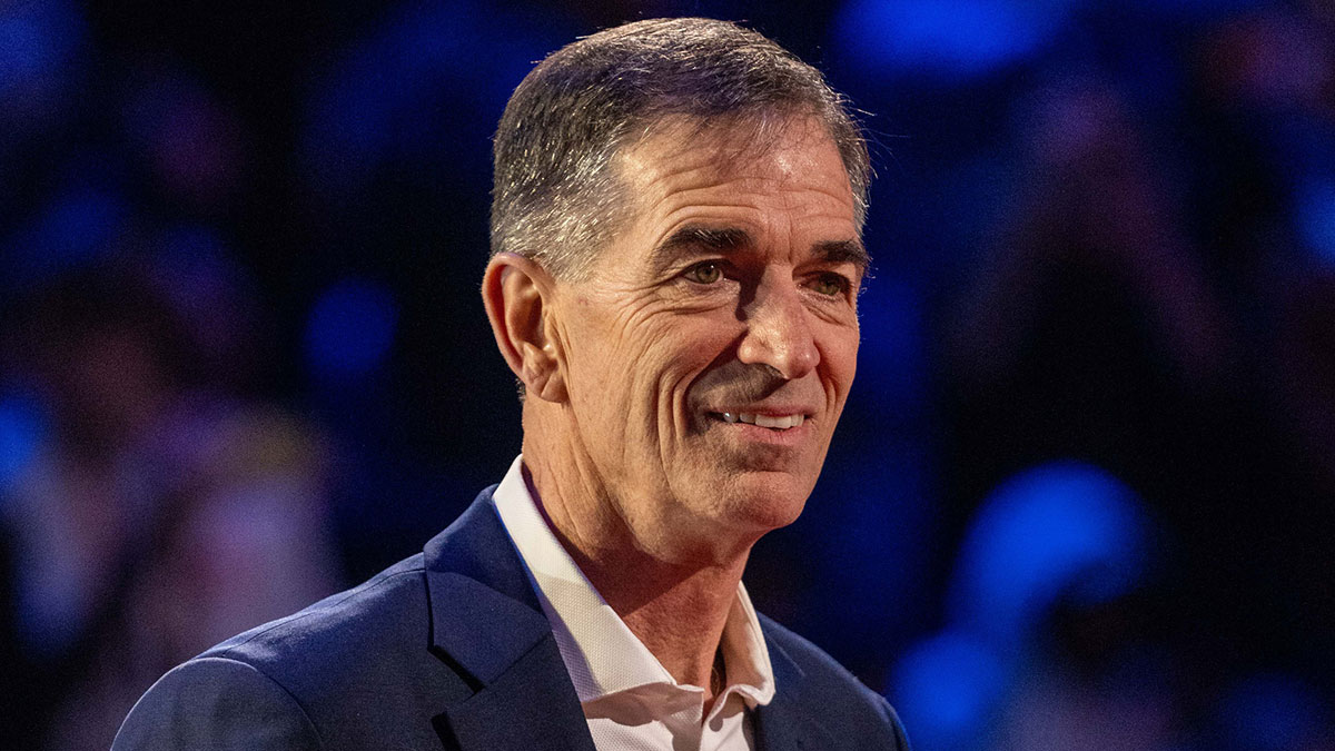 NBA great John Stockton is honored for being selected to the NBA 75th Anniversary Team during halftime in the 2022 NBA All-Star Game at Rocket Mortgage FieldHouse. 