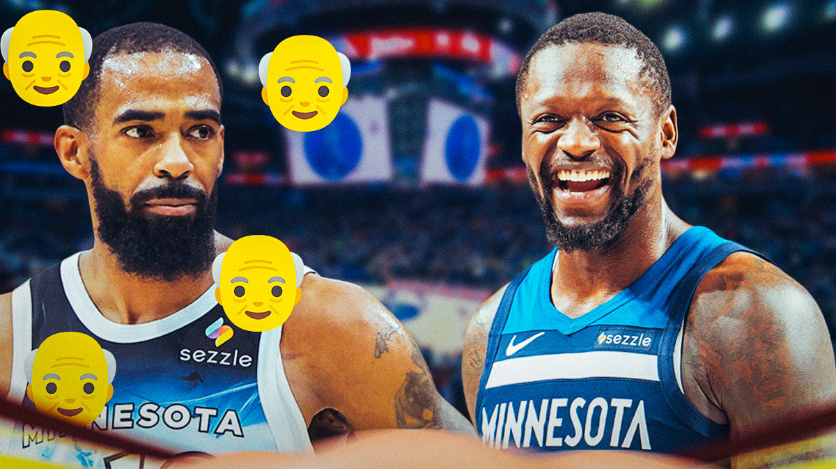 Julius Rangle laughing. Mike Conley with old man emojis near him.