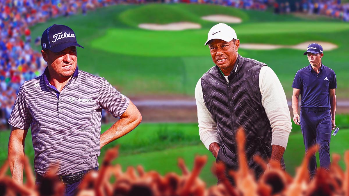 justin thomas laughing at tiger woods getting ass kicked at tgl by collin morikawa