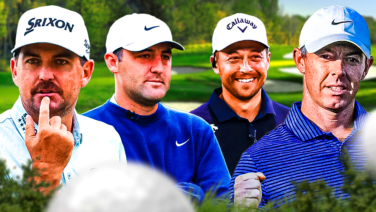Keegan Bradley on the left... Scottie Scheffler, Xander Schauffele and Rory McIlroy on the right