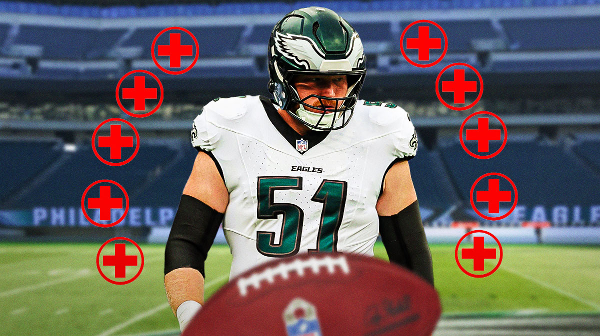 Eagles' Cam Jurgens with medical Red Cross symbol