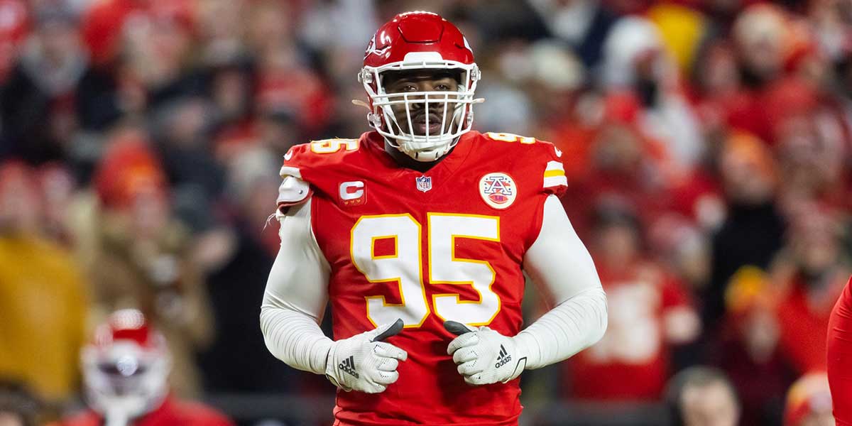 Kansas City Chiefs defensive tackle Chris Jones (95) against the Buffalo Bills during the AFC Championship game at GEHA Field at Arrowhead Stadium.