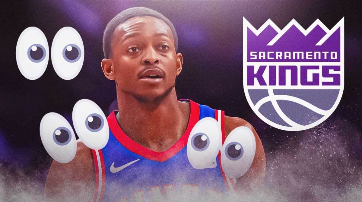 De'Aaron Fox, Sacramento Kings logo, eyes symbols surrounding Fox