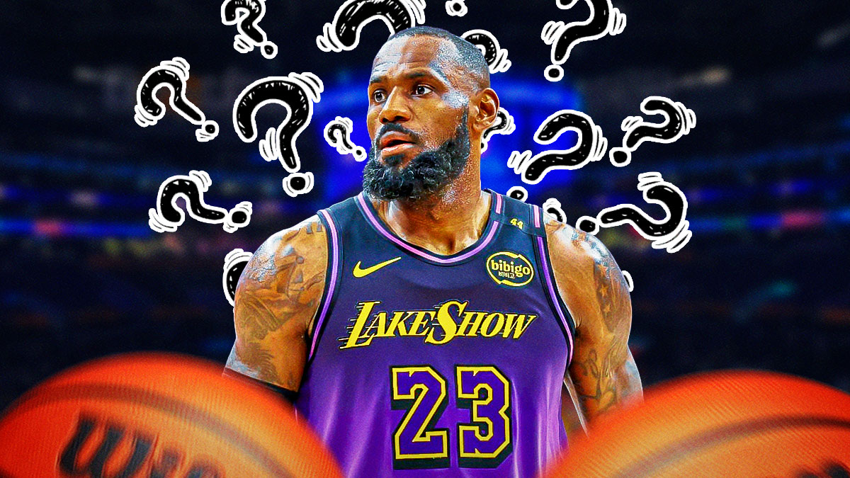 LeBron James with question marks around the picture.
