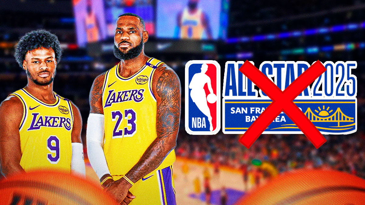 LeBron James and Bronny James with the NBA All-Star logo next to them, with a big red X mark going through the All-Star logo