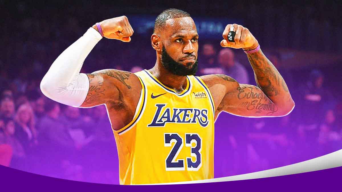 Lakers' LeBron James smiling or celebrating