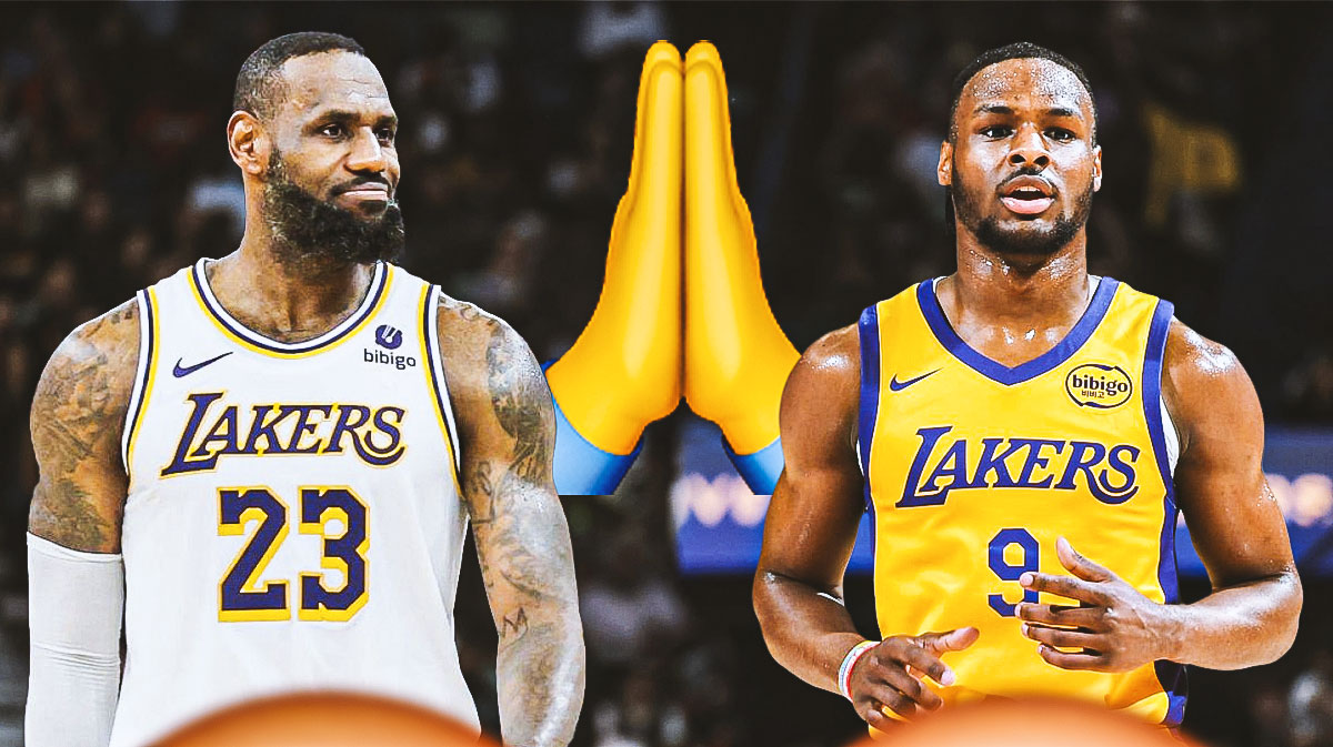 LeBron James and Bronny James of the Los Angeles Lakers