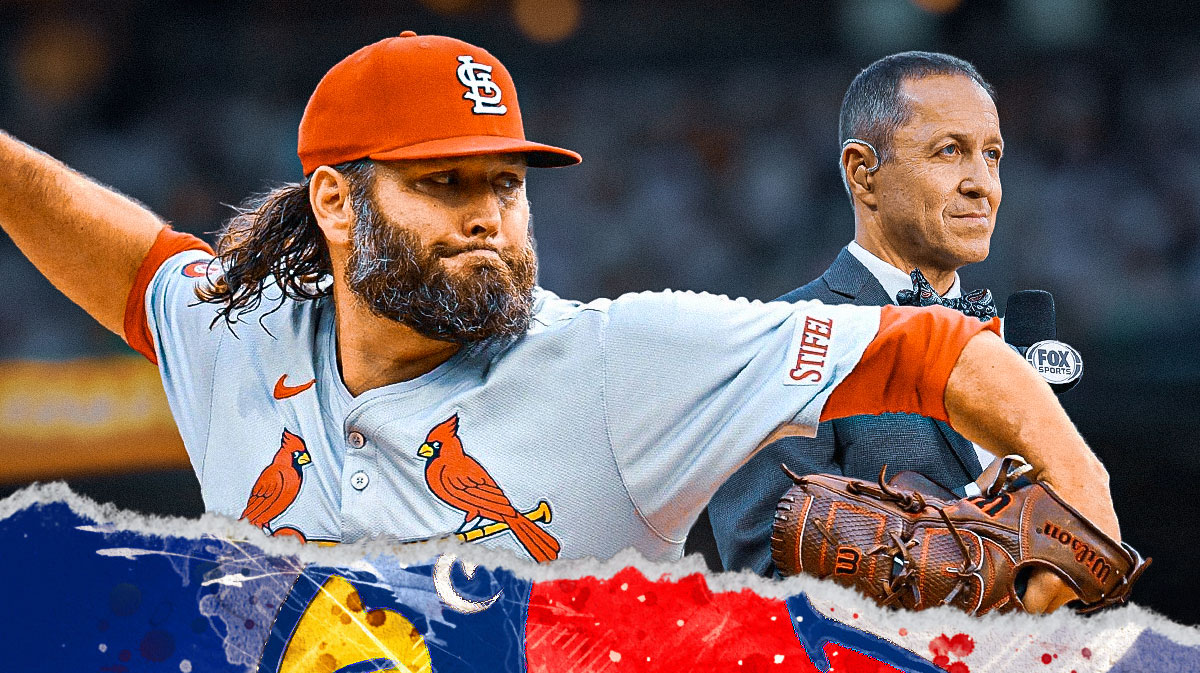 Photo: Lance Lynn pitching, Ken Rosenthal talking beside him