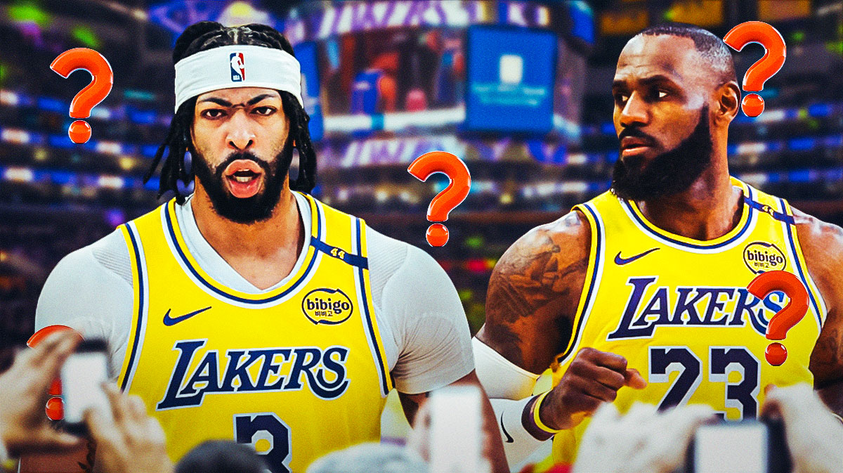 LeBron James and Anthony Davis with question marks around the picture.