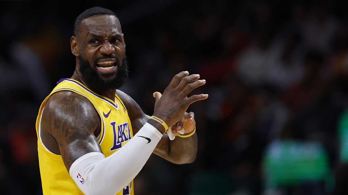 Los Angeles Lebron James (23) is claimed with the Washington Vizards official in the capital one Arena.