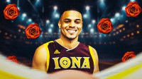Grant Ellis (The Bachelor season 29) in his Iona basketball jersey with roses all around.