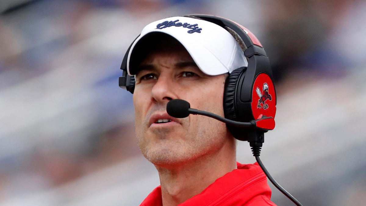 Liberty head coach Jamey Chadwell on the sidelines during the Salute to Veterans & Armed Forces game against Middle Tennessee at MTSU on Saturday, Nov. 9, 2024.