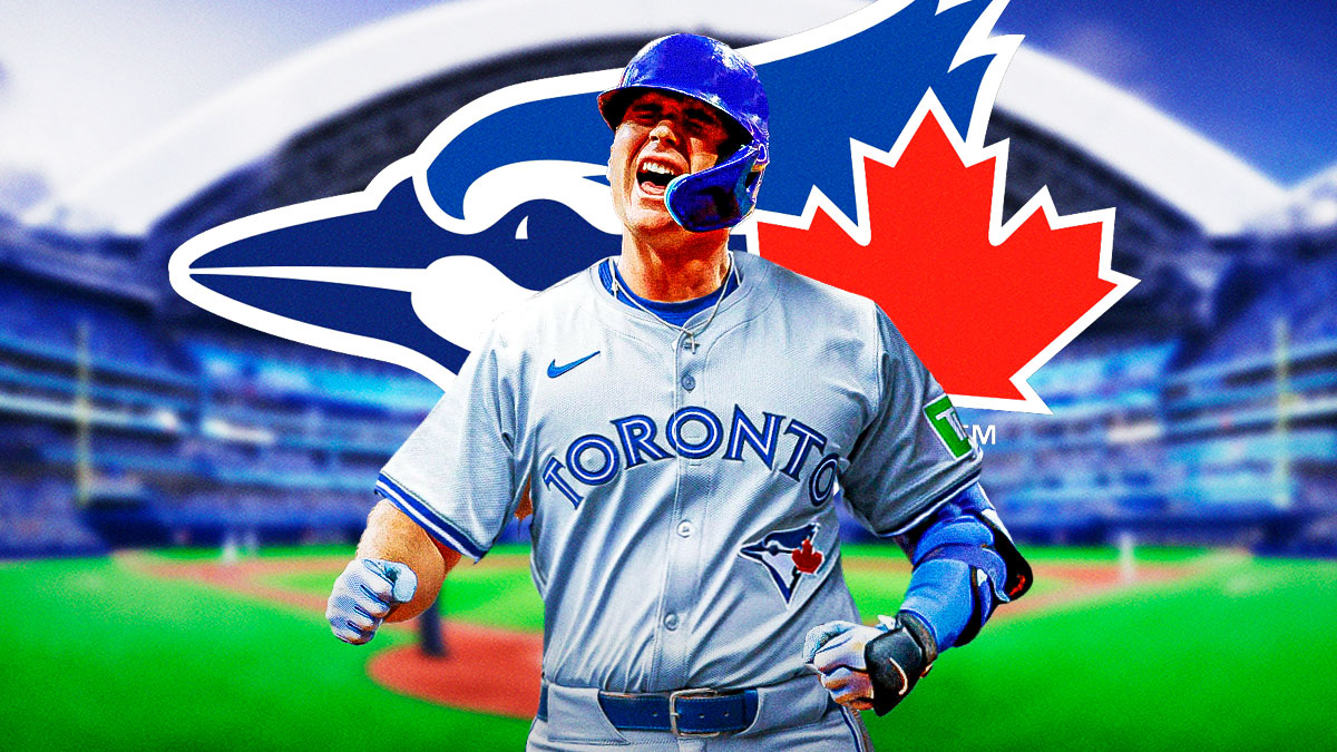 Pete Alonso looking fired up in a Blue Jays jersey