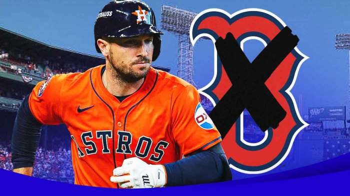 Alex Bregman next to Red Sox logo with red X through the logo