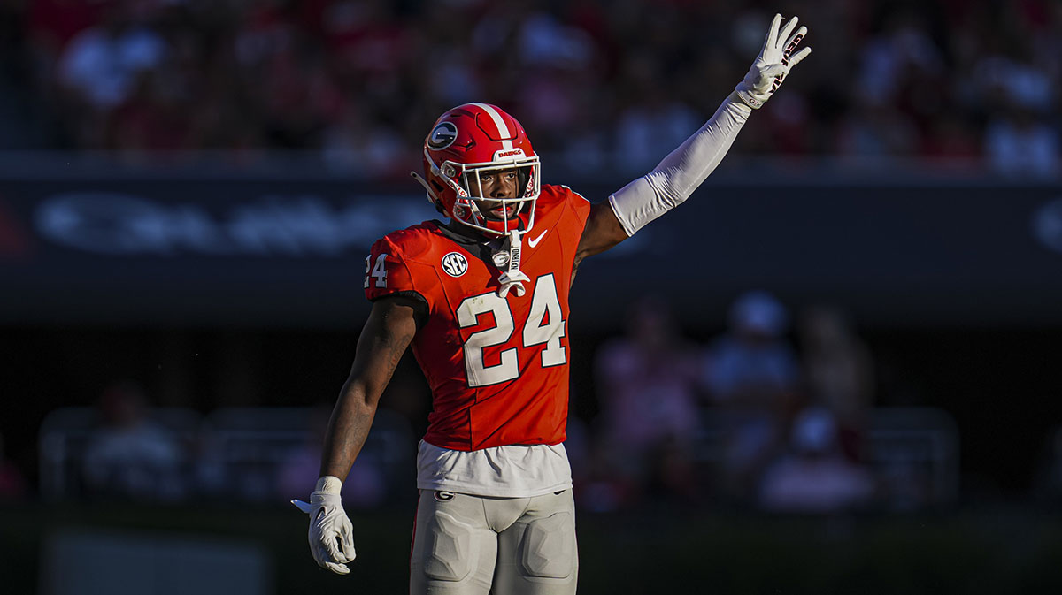 Georgia Bulldogs defensive back Malaki Starks (24) on the field against the Mississippi State Bulldogs at Sanford Stadium.