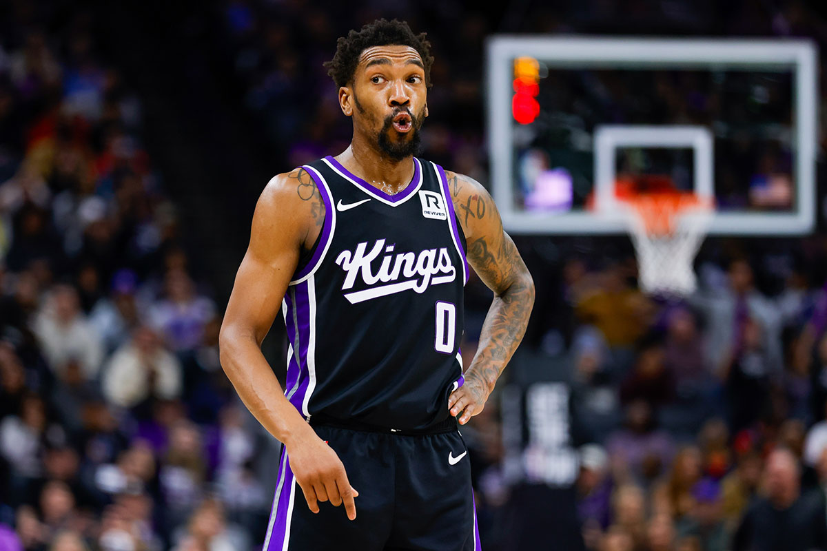 Sacramento Kings Guard Malik Monk (0) reacts after the show during the fourth quarter of Houston Rocket in Golden 1.